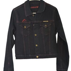 Jordache Dark Denim Jean Jacket with Red Stitching